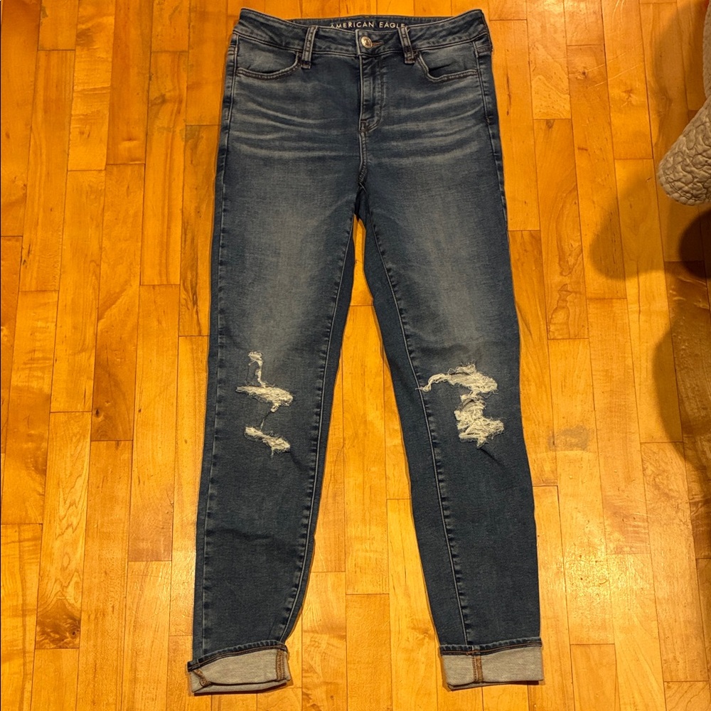 American Eagle Outfitters Women's Dark Blue Distressed Jeggings
